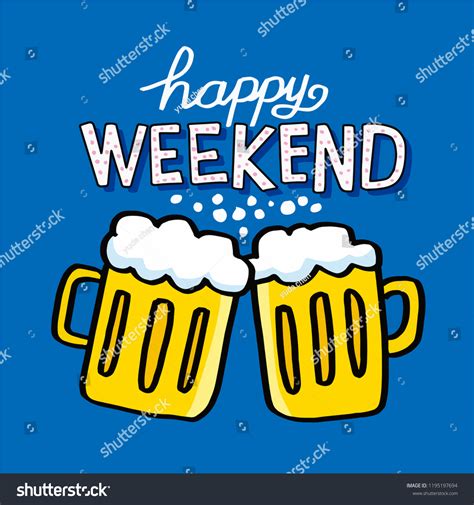 Happy Weekend Beer Cartoon Doodle Vector Stock Vector Royalty Free