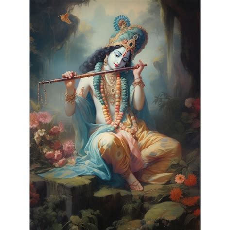 Lord Krishna And Playing Flute On The Occasion Of Janmashtami Festival