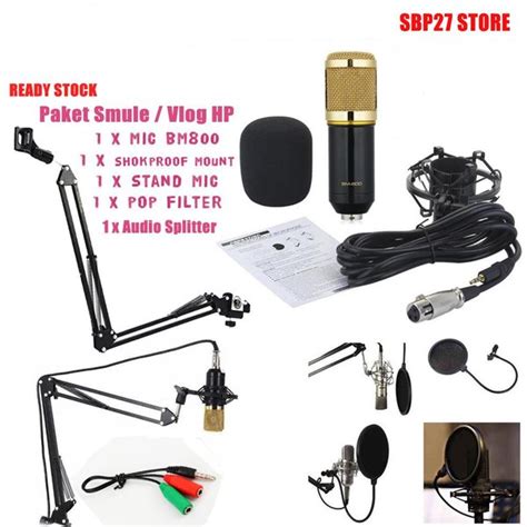 Jual Paket Smule Home Karaoke Mic Stand Pop Filter Splitter Bigo