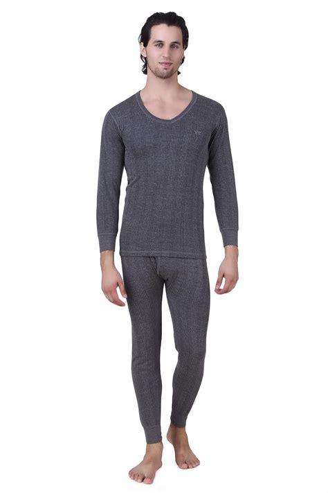 Buy Hap Mens Quilted Thermal Set V Neck Top Trouser Dark Grey