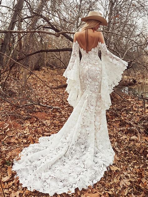 Boho Wedding Dress With Bell Sleeves