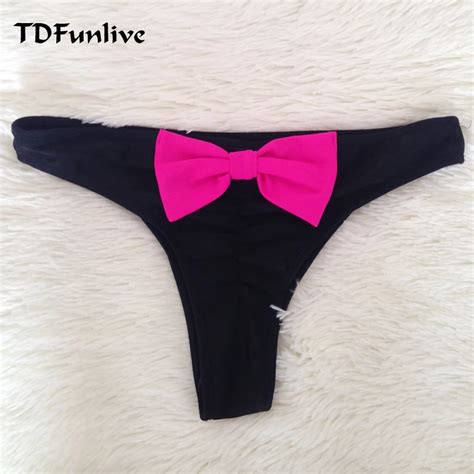 Tdfunlive Brazilian Tanga Bikini Swimwear Women Black Bow Thong Bikini