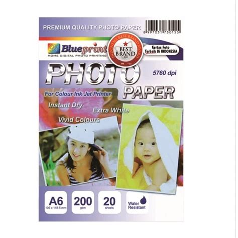 Jual Kertas Foto Photo Paper Glossy BLUEPRINT A6 200 Gsm Ukuran 4R