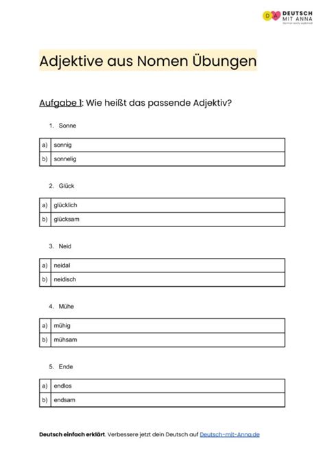 Adjektive Aus Nomen Bungen Mit L Sungen A B Pdf