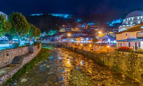 Prizren Kosovo September Night View Of Riverside Of