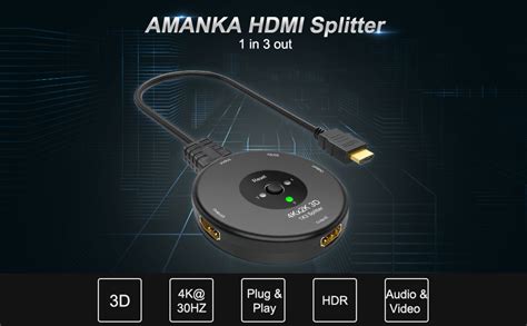 HDMI Splitter 4K AMANKA HDMI Switch 1 In 3 Out Supports HD 4K 30HZ