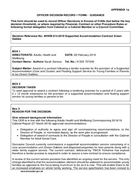 Fillable Online Doncaster Moderngov Co APPENDIX 1a OFFICER DECISION