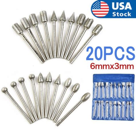 20Pcs 120 Grit Diamond Burr Set Drill Bits Set For Dremel Tool Rotary