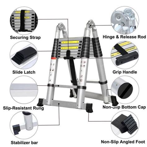 FINETHER Echelle télescopique 3 8M En Aluminium Portable