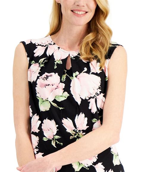 Kasper Short Sleeve Floral Keyhole Top Macys