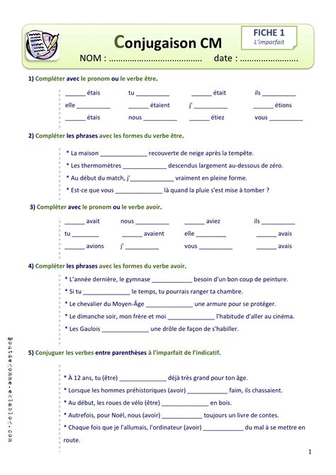 Exercice De Francais 6eme Conjugaison A Imprimer