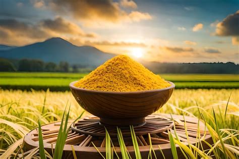 Premium Photo A Bowl Of Turmeric Powder Sits In A Field With A