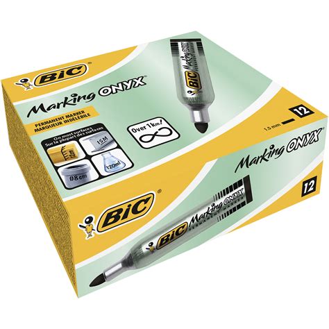 BIC ONYX 1482 Pack De 12 Marqueurs Permanents Pointe Ogive Noir