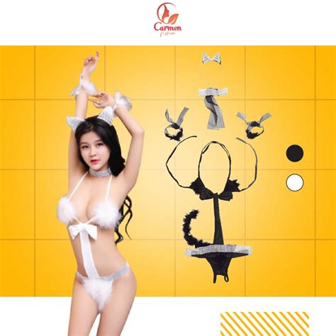 Jual Lingerie Set Cosplay Kucing Seksi Teddy Ada Bando Gelang Kalung