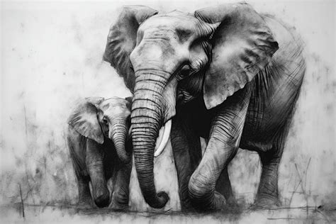 Tender moment, elephant and calf, charcoal drawing Drawing by David Mohn - Fine Art America