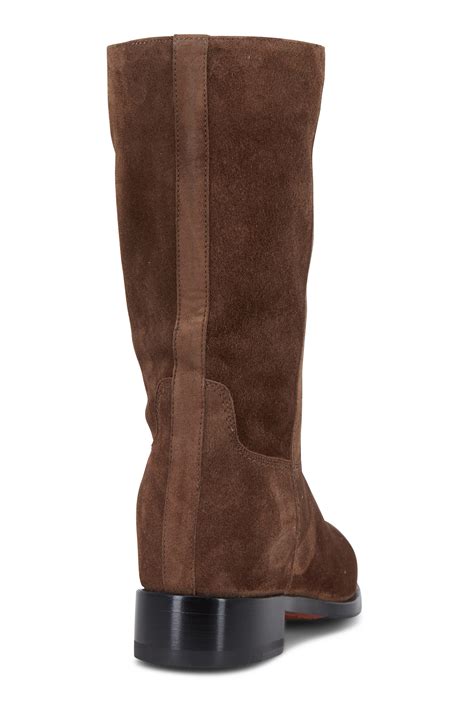 Santoni Hermione Brown Suede Mid Calf Boot Mitchell Stores