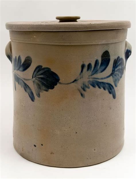 Richard Remmey Lidded Blue Decorated Stoneware Rare Antique American