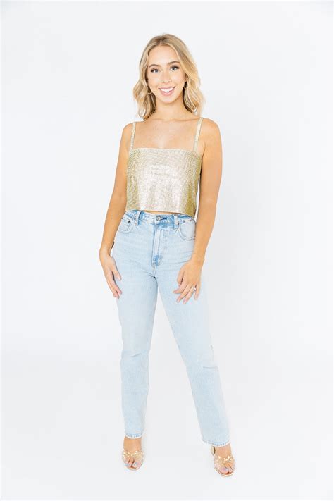 Buddylove Wholesale Girly Girl Rhinestone Crop Top Gold