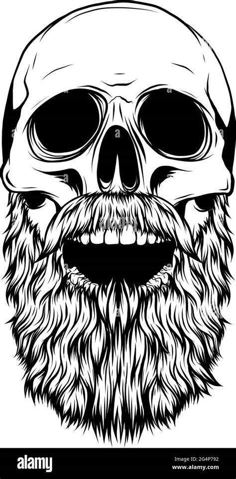 Silhouette Human Skull With Beard Vector Illustration Design Stock