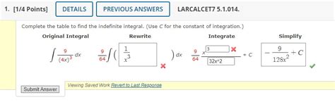 Solved Complete the table to find the indefinite integral. | Chegg.com