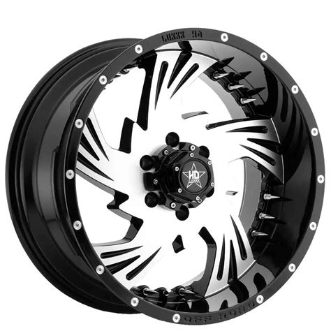 20 Luxxx HD Wheels LHD7 Gloss Black Machined With Chrome Spike Rivets