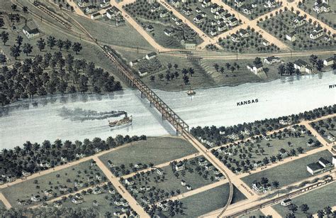 Historic old map shows bird’s eye view of Lawrence, KS in 1880