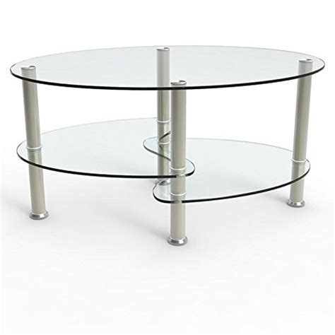 UEnjoy Table Basse Table De Salon En Verre Ovale Noir Clair Avec Pieds