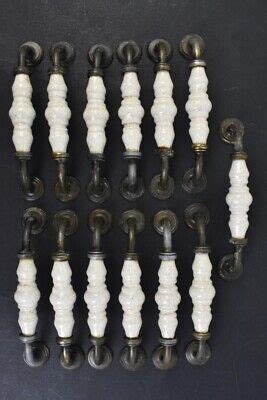 Cream Crackle Ceramic Door Drawer D Handles Job Lot X 13 Grey Metal