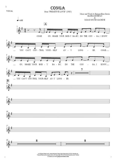 Conga Notes And Lyrics For Vocal Melody Line Playyournotes