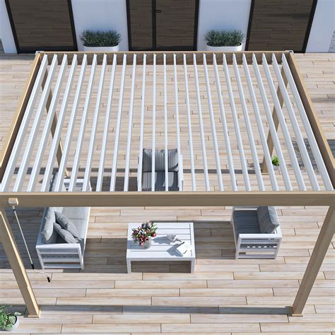 Pergola Bioclimatique Aluminium Effet Bois Naturel X M Toit Ajustable