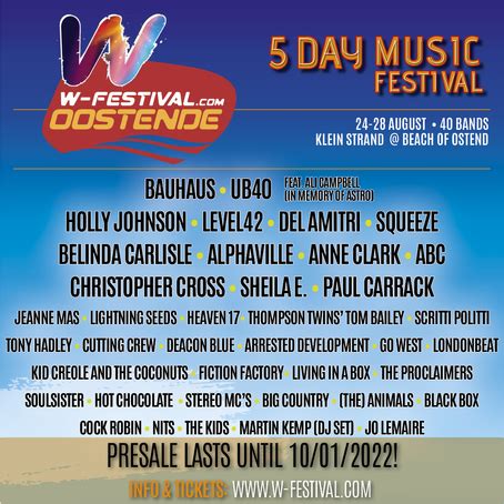 W Festival Oostende Line Up Tickets Dates Aug Songkick