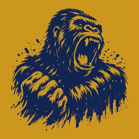 Premium Vector Angry Gorilla Roar Face Grunge Shiluette Vector