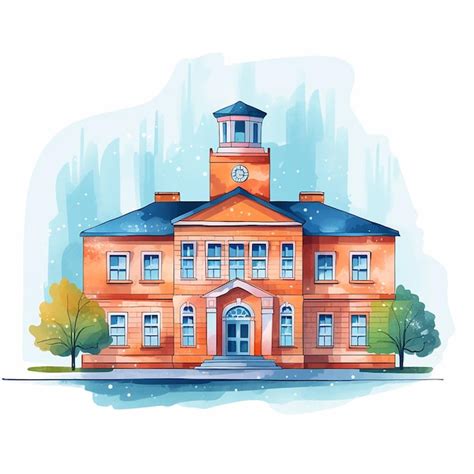 Premium Photo A Watercolor Drawing Of A Red Brick Building With A