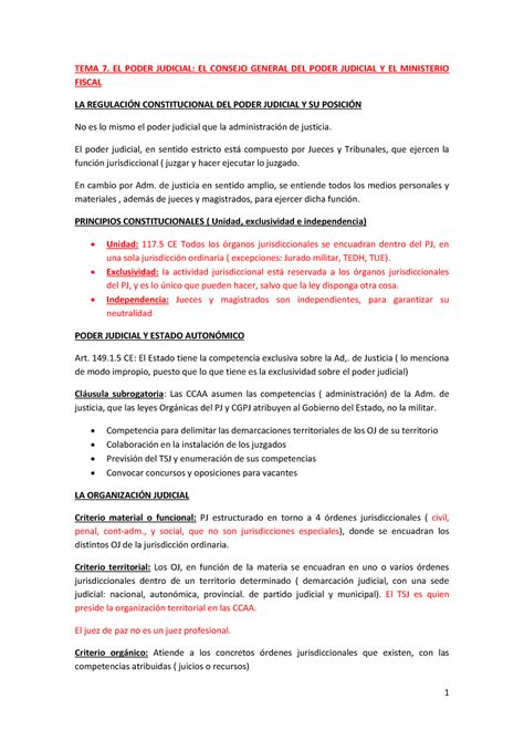 TEMA 7 EL PODER JUDICIAL EL CONSEJO GENERAL DEL PODER JUDICIAL Y EL