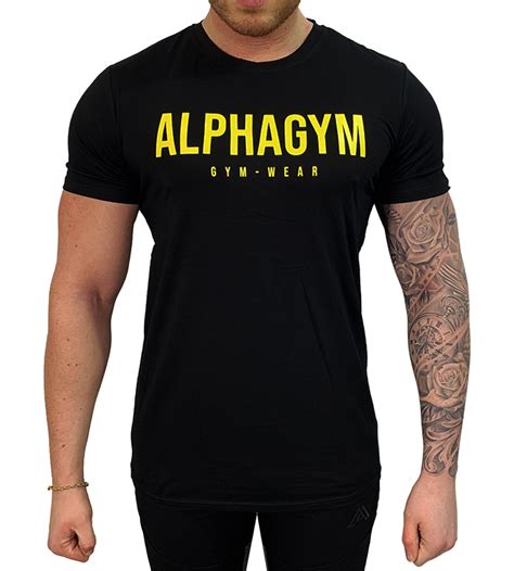 Alpha Gym Original T Shirt Black Yellow T Shirts Men Alpha Gym