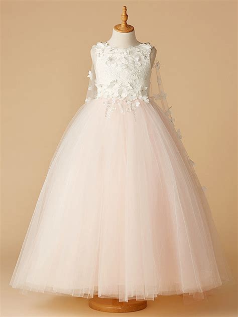 Daisda Ball Gown Sleeveless Jewel Neck Flower Girl Dresses Lace Tulle