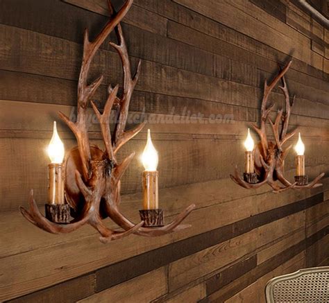 2 Cast Elk Deer Antler Wall Sconces Corridor Lamps Candelabra Rustic