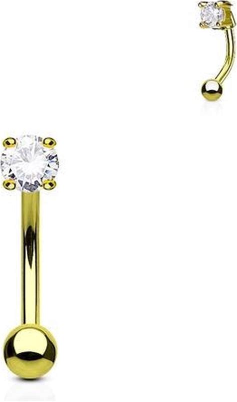 Piercing Cz Steentje Rond Wit Gold Plated Kt Bol