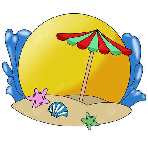 Cartoon Beach Scene With Sun