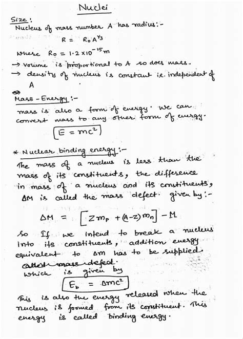 Nuclei Class 12 Physics Notes Physics Notes Handwritten Notes Notes