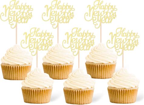 Amazon Gexolenu Pcs Happy New Year Cupcake Toppers Glitter