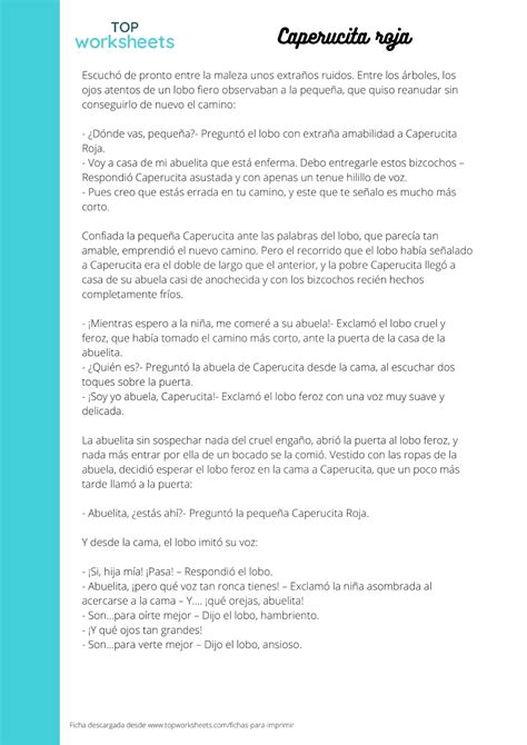Caperucita Roja Worksheets Answer Key