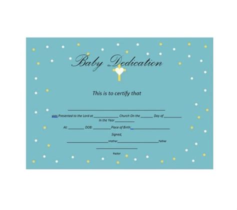 Free Printable Baby Dedication Certificate Template Collection