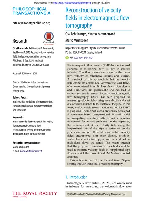 Pdf Reconstruction Of Velocity Fields In Electromagnetic Flow Tomography