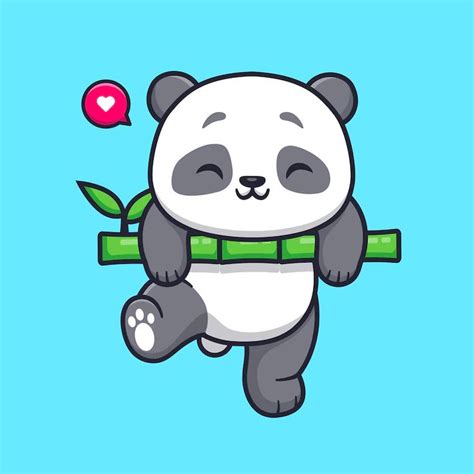 Free Vector Cute Panda Hanging On Bamboo Cartoon Vector Icon