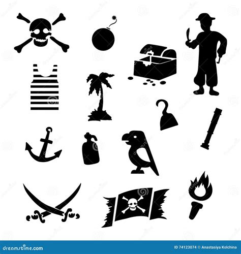 Iconos Negros De Los Piratas Del Vector Fijados Ilustración del Vector