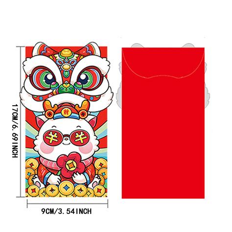 6pcs Chinese New Year Dragon 2024 Red Envelopes Cute Cartoon Dragon