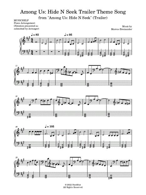 Musichelp Among Us Hide N Seek Trailer Theme Song Sheet Music Piano