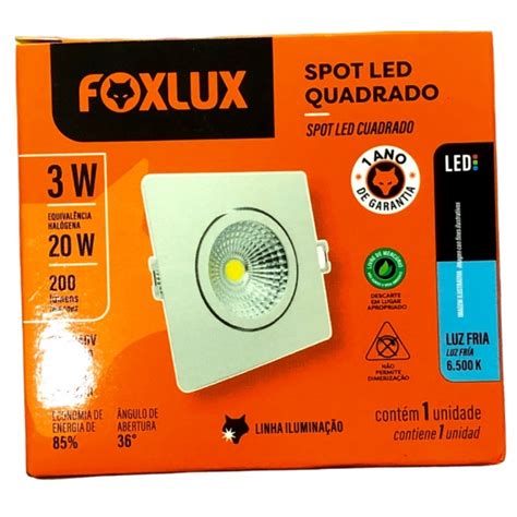 KIT 10 SPOT LED MINI 3W BIVOLT 6500K QUADRADO FOXLUX LED90 72