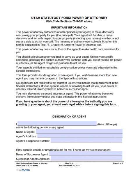 Free Utah Power Of Attorney Forms Pdf Word